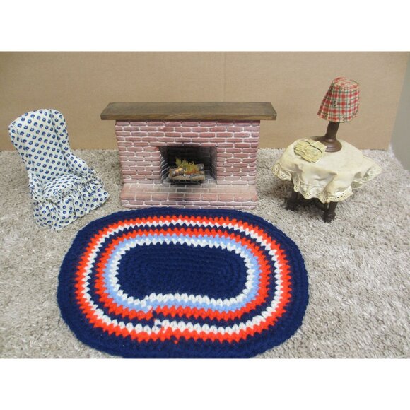Lot of 4 Dollhouse Vintage Furniture Set With Fireplace Chair Rug & Table Access - Picture 1 of 6
